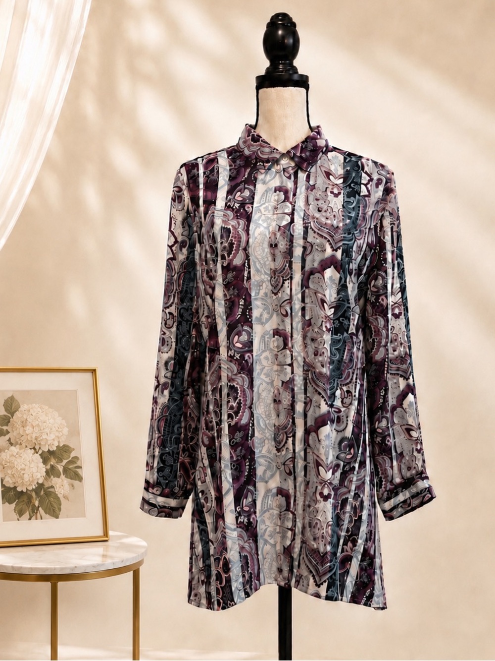 Chico’s • Paisley Print Button Front Tunic Blouse • Size 12/14 (L)